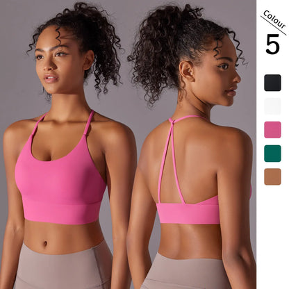 Sport Bra Soft Backless Sexy Women Fitness Bra Tights Yoga Vest High Strength Shockproof Gym Sports Top Push up with Chest Pad